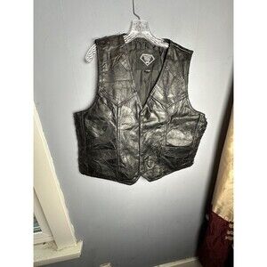 Diamond Plate Buffalo Leather Biker Vest Men's XL